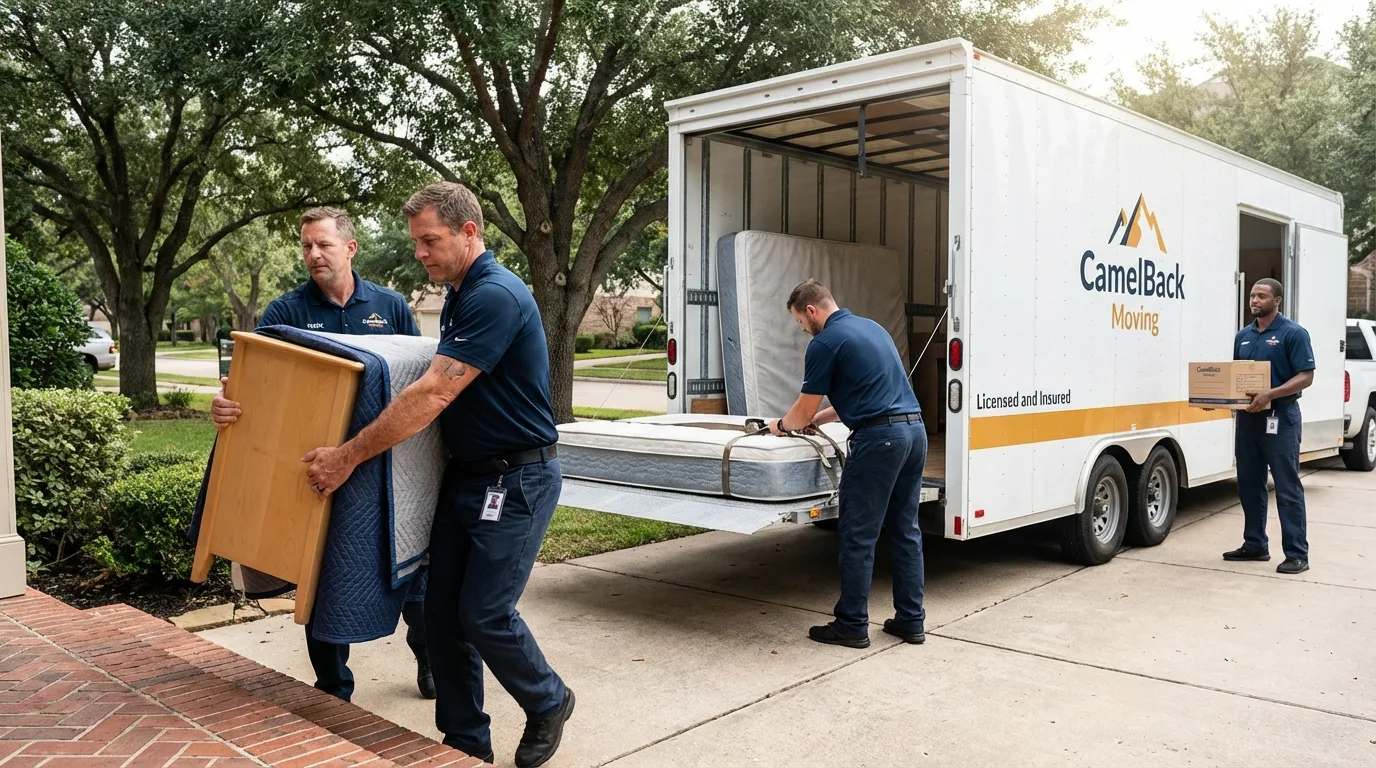 Crew loading residential truck for cross-state move from Irvine, CA