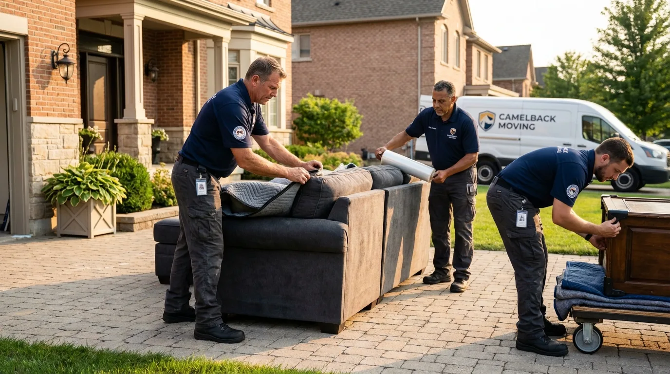Large estate moving crew wrapping furniture in Irvine, CA