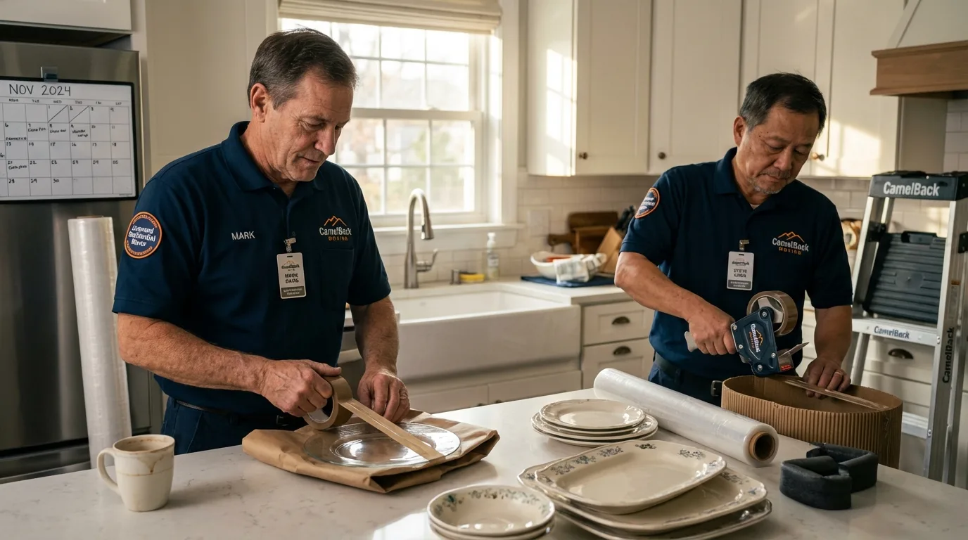 Professional crew packing kitchen dishware in Irvine, CA